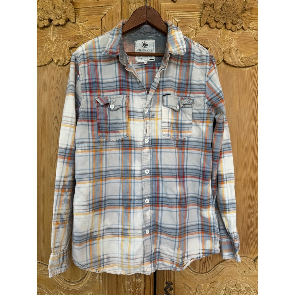 Upcycled Eye Patch Flannel Shirt Medium | Folk‎ Art Plaid Button Down - Picture 5 of 7